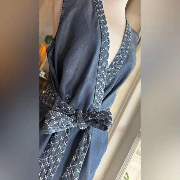 Anthropologie Holding Horses Blue Denim Top with Embroidered Detail - Picture 6 of 11